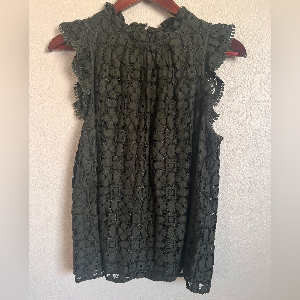 Maeve by Anthropologie Olive Green Crochet Sleeveless Top